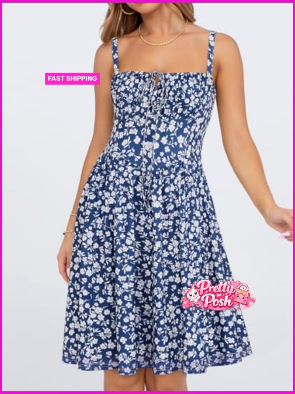 Summer Mini Corset Dress with Pockets, Adjustable Spaghetti Straps - Picture 4 of 6